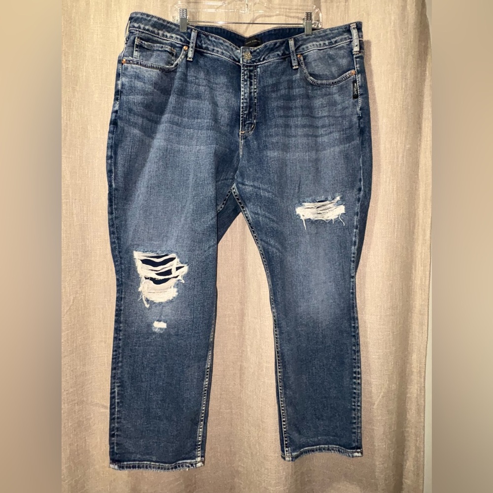 Silver Jeans Blue Boyfriend Distressed Denim Size 22